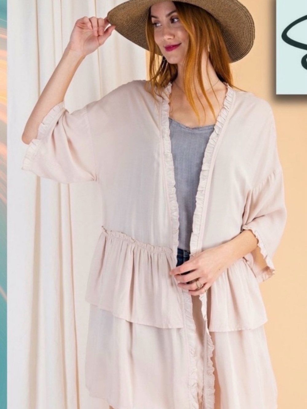 Easel Women’s size medium Light Tiered Ruffle Kimono Robe - Women's Intimates